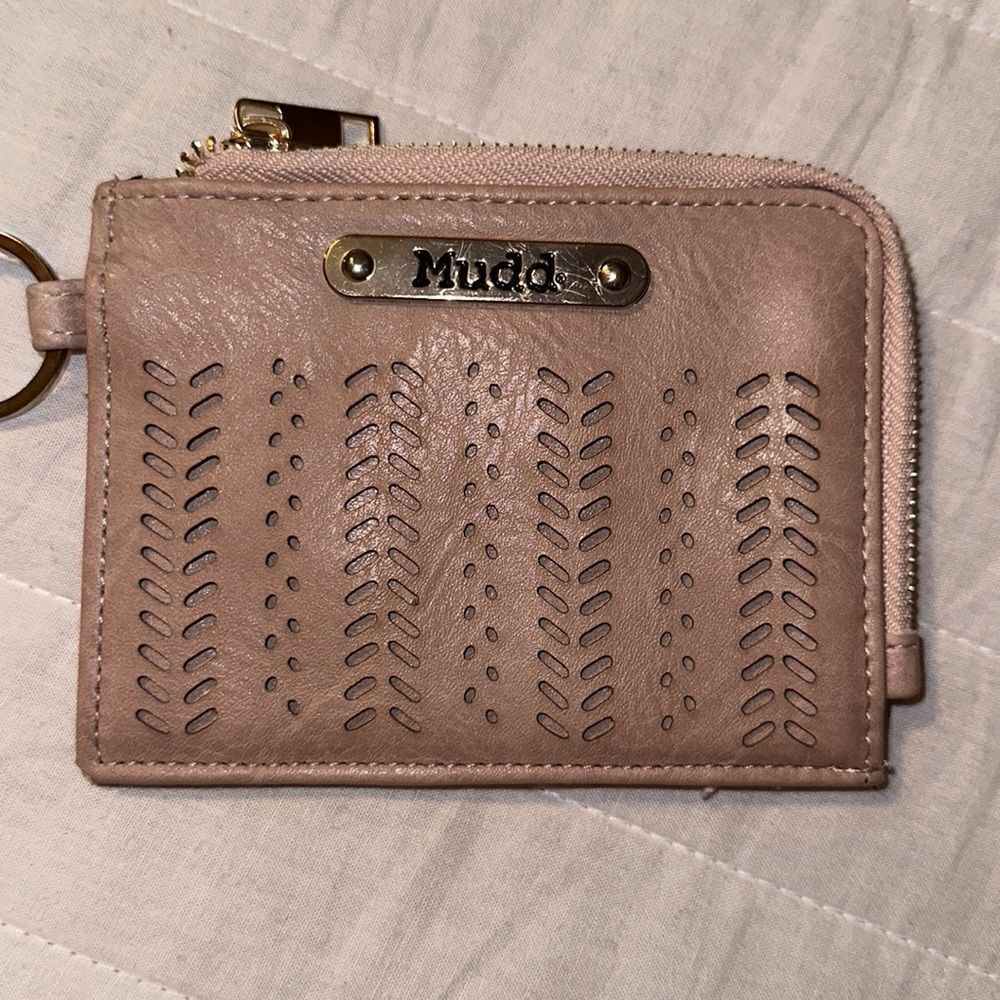 Mudd Dusty Pink Gold Tone Key Ring Card Coin Case Small Wallet